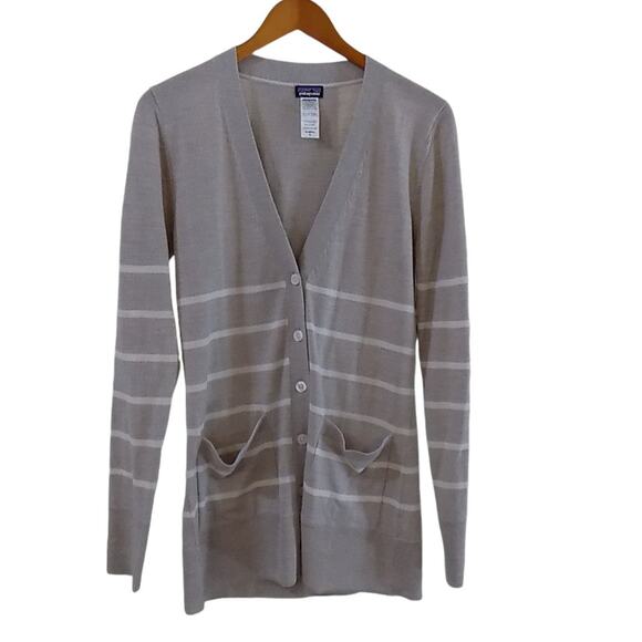 Patagonia Sweaters - Patagonia Merino Wool Striped Cardigan M Women Beige Outdoor Gorpcore Academia